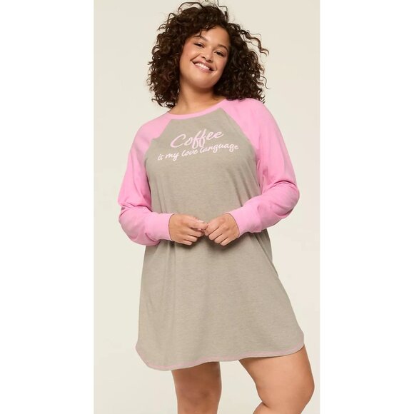 Cacique Other - NWT CACIQUE Coffee Is My Love Language Sleep Shirt Long Sleeve Gray Pink Size 3X
